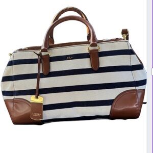 Lauren Ralph Lauren Navy and Brown Striped Shoulder Bag